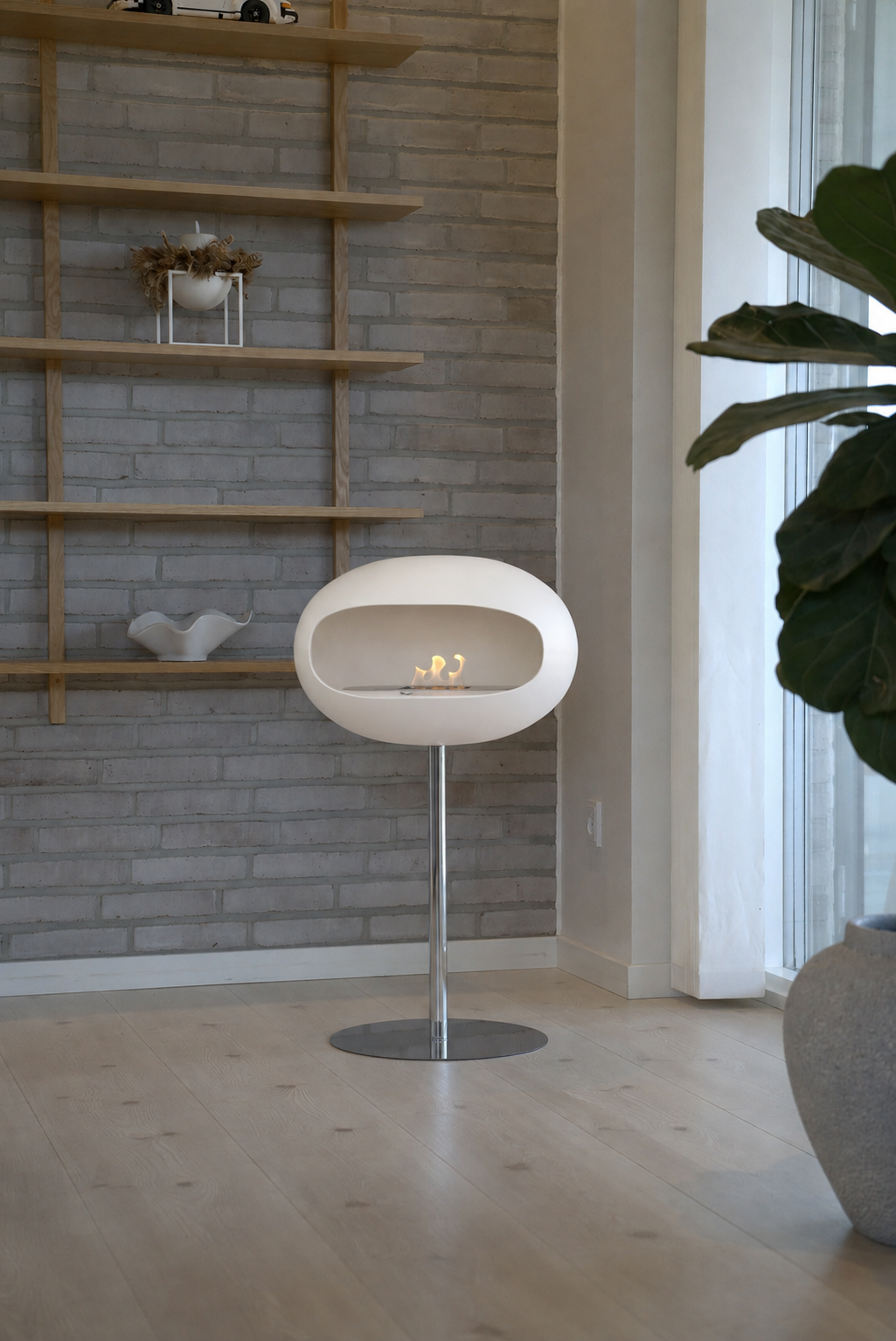 IGNA Ovalis Base fritstående biopejs - White, Chrome Steel