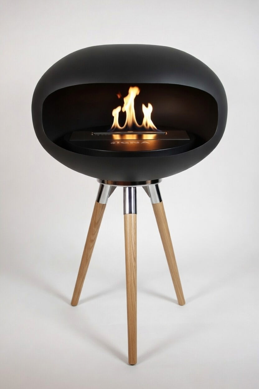 IGNA Ovalis Base fritstående biopejs - Black, Light Wood Short